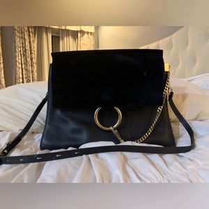 CHLOE Suede Calfskin Medium Faye Shoulder Bag Black